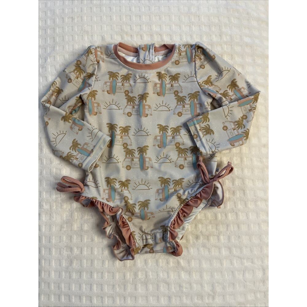 Caden Lane Swimsuit 2T Rashguard One Piece Toddler Girl Snaps VW Bus Surf Beach